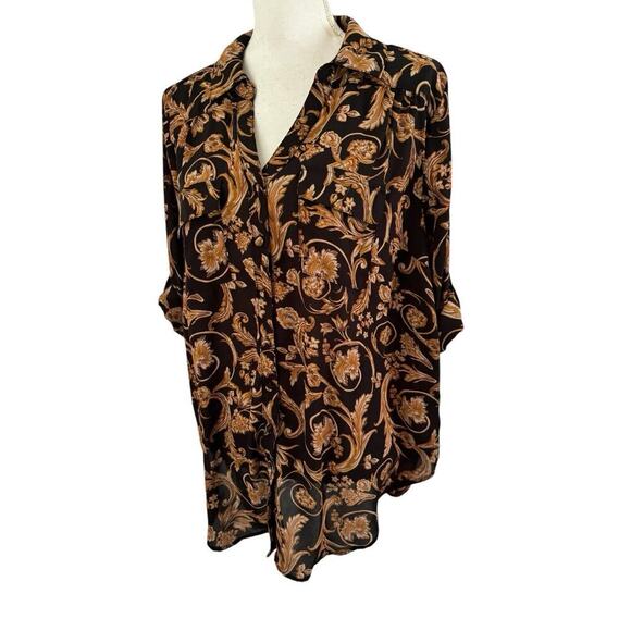 Torrid Madison Georgette Button Front Blouse Black Ornate 1X Plus Size - Picture 4 of 9